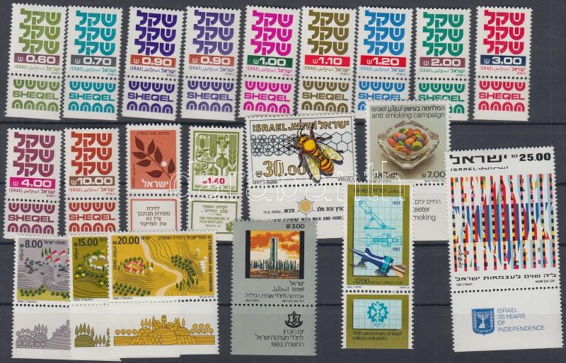 54 diff. stamps with tab on 3 stockcards, 54 klf tabos bélyeg 3 db stecklapon