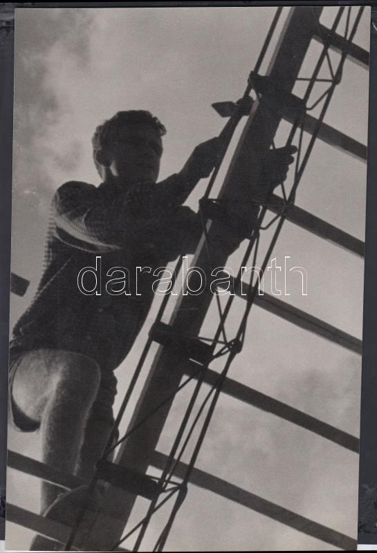 cca 1960 Krisch Béla: Fel a létrán, jelzetlen fotóművészeti alkotás a szerző hagyatékából, 29x19 cm