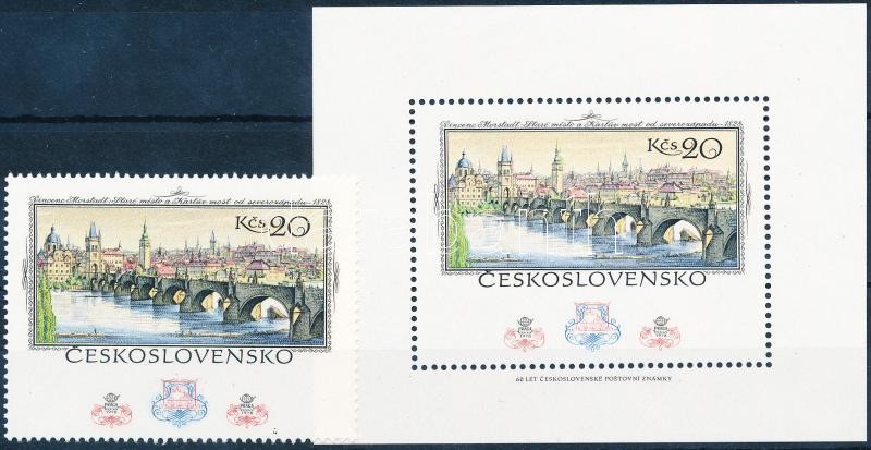 PRAGA nemzetközi bélyegkiállítás blokkból kitépett bélyeg + blokk, PRAGA International Stamp Exhibition stamps from block + block