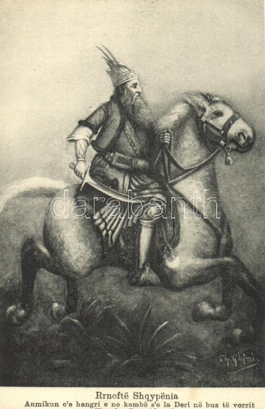 Skanderbeg, artist signed, Szkenderbég (Kasztrióta György), művész aláírásával