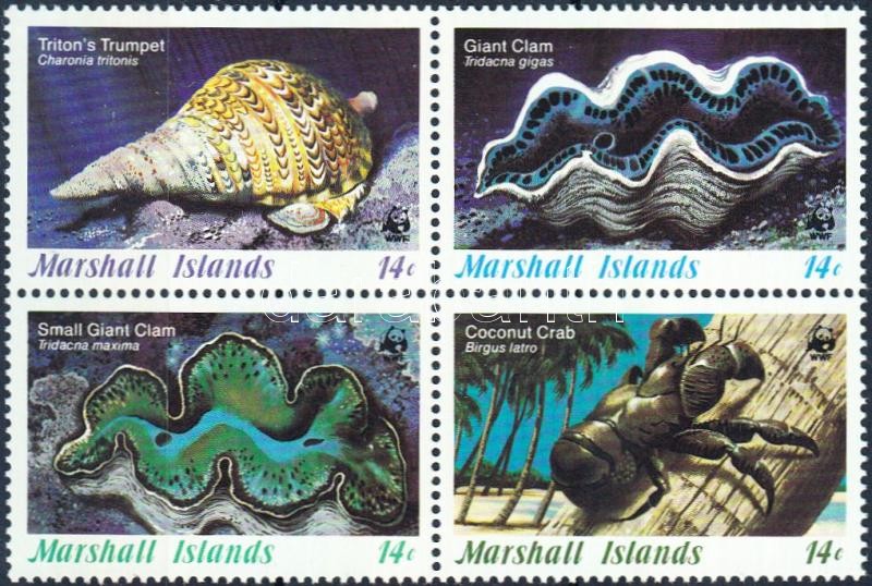 WWF Tengeri csigák és kagylók négyestömb + 4 FDC, WWF Sea snails and mussels block of 4 + 4 FDC