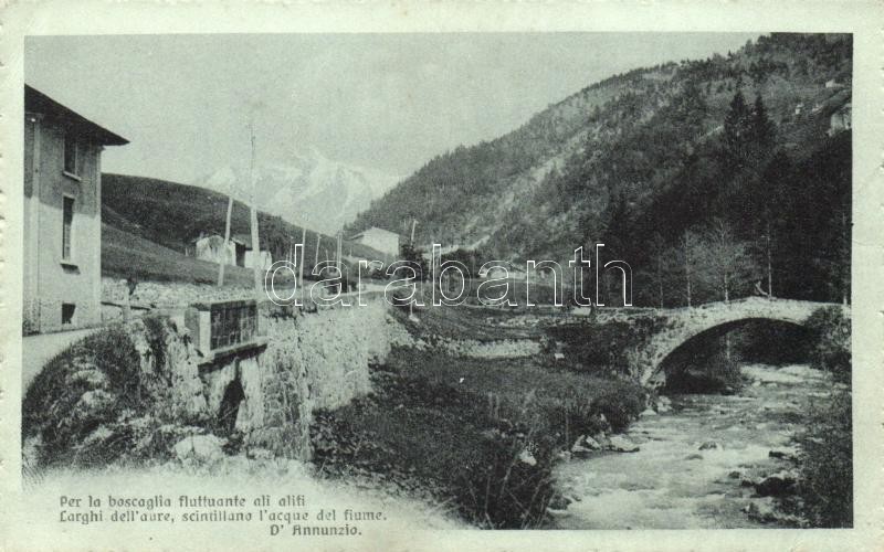 Italian landscape with the poem of D'Annunzio, river, bridge