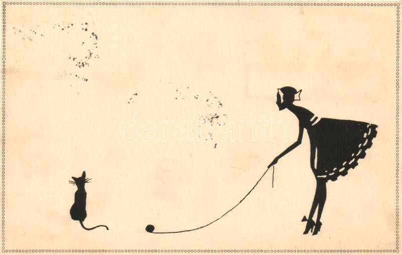 Leány cicával sziluett, Girl with cat silhouette