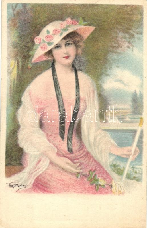 Lady, Gibson Art Company litho s: Fred S. Manning, Kalapos hölgy, Gibson Art Company litho s: Fred S. Manning