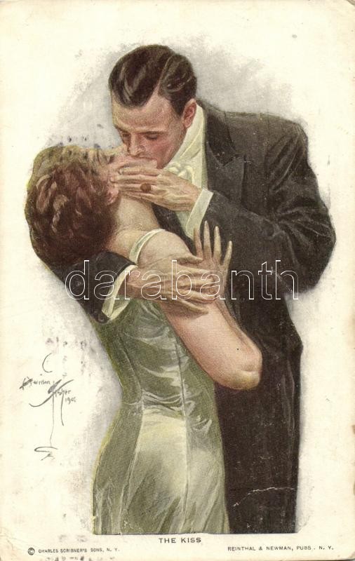 Kissing couple, Reinthal & Newman No. 108. s: Harrison Fisher, Csókolózó pár, Reinthal & Newman No. 108. s: Harrison Fisher