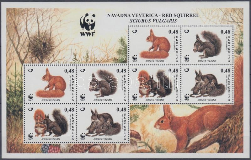 WWF őshonos európai mókus teljes ív, WWF European native squirrel full sheet