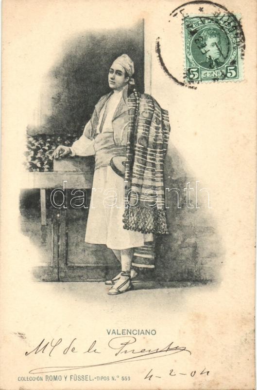 1904 Valenciani folklór, Collección Romo y Füssel.-Tipos No. 553. TCV card, 1904 Valencian, folklore, Collección Romo y Füssel.-Tipos No. 553. TCV card