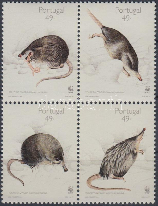 Pireneusi pézsmacickány négyestömb + 4 FDC, WWF Musk shrew block of 4 + 4 FDC