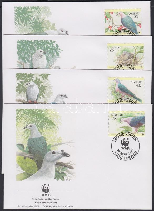 WWF imperial pigeon set on 4 FDC, WWF Bütykös császárgalamb sor 4 FDC