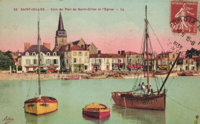 Saint-Gilles, Coin du Port, Eglise / port, boats, church, TCV card