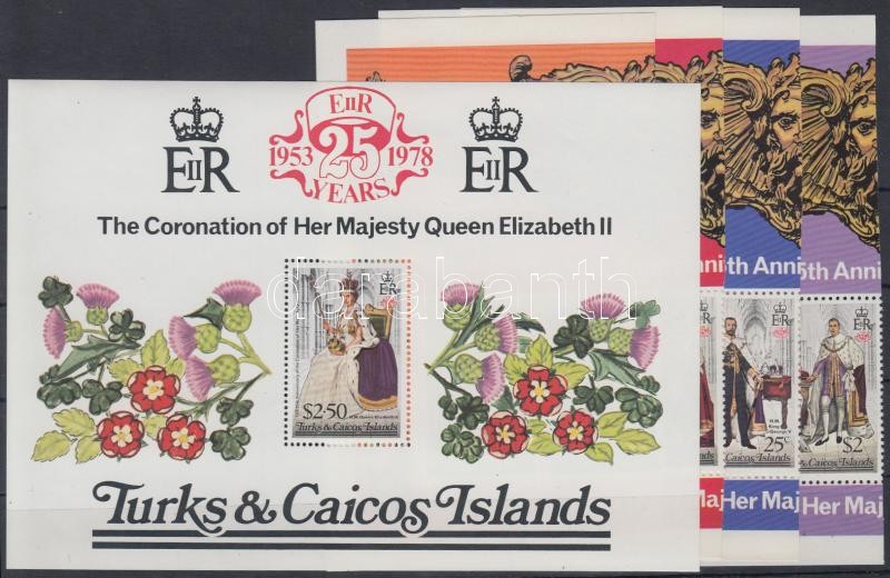 25th coronation anniversary of Elizabeth II 2 sets in sheet pieces + block, II. Erzsébet koronázásának 25. évfordulója 2 sor kisívdarabokban + blokk