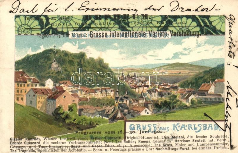 Karlovy Vary, Karlsbad; Orpheum variéte advertisement, litho (wet corner)