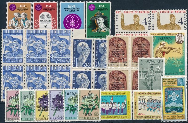 1961-1971 Scout motif 33 diff. stamps, with sets and block of 4 and block of 6, 1961-1971 Cserkész motívum 33 db bélyeg, közte sorok, 4-es és 6-os tömb