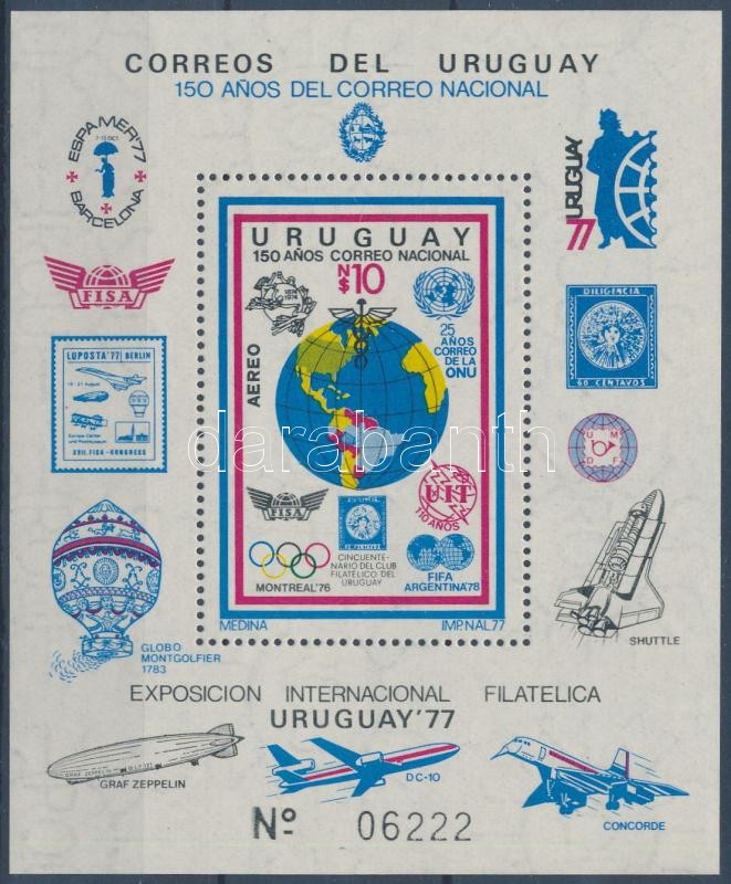 URUEXPO nemzetközi bélyegkiállítás sorszámozott blokk, International stamp exhibition URUEXPO numbered block