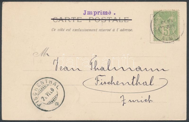 Paris World's Fair postcard with occasional cancellation to Switzerland, Párizsi világkiállítás képeslap kiállítási alkalmi bélyegzéssel Svájcba