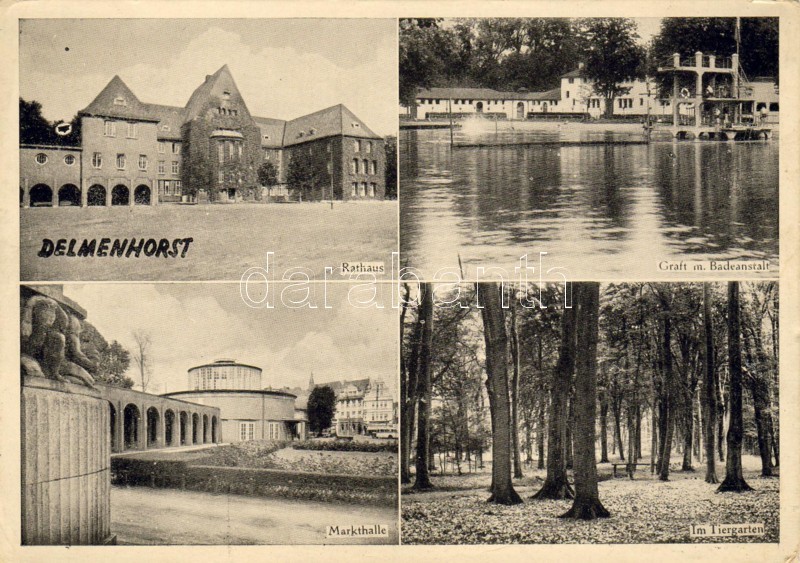 Delmenhorst városháza, úszómedence, piaccsarnok, álatkert, Delmenhorst town hall, swimming pool, market hall, zoo