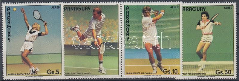 Tennis players set, Tenisz játékosok sor, közte ívszéli szelvényes bélyeg