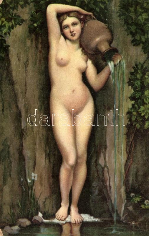 A forrás, erotikus művészeti képeslap, s: Ingres, Die Quelle, erotic art postcard / s: Ingres