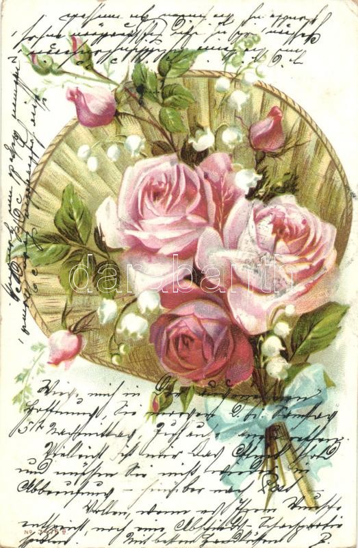 Virágos üdvözlő lap, litho, Flowers greeting card litho