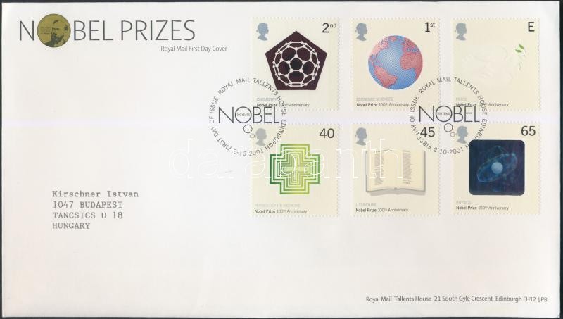 100 éves a Nobel-díj sor FDC-n, Centenary of the Nobel Prize set FDC
