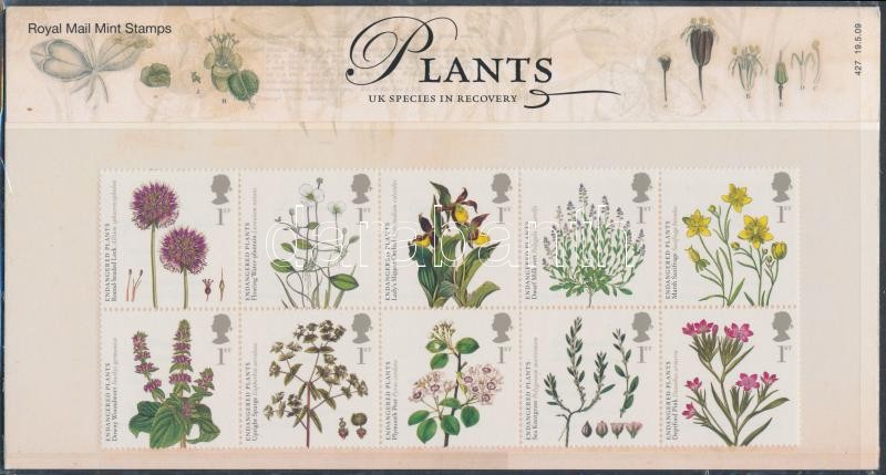 Endangered plants block of 10 in decorative holder, Veszélyeztetett növények tizestömb díszcsomagolásban