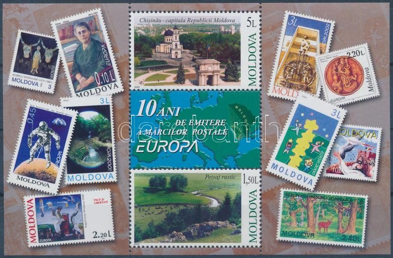 10th anniversary of Moldovan Europa CEPT stamp block, 10 éves a moldáviai Europa CEPT-bélyeg blokk