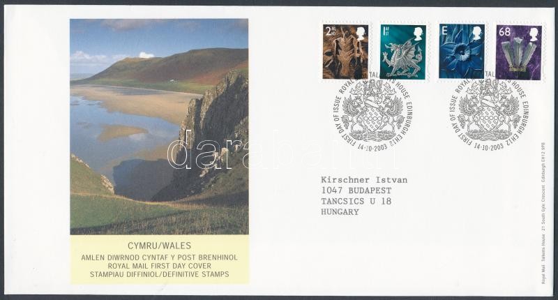 Wales Definitive stamp set on FDC, Wales Forgalmi bélyeg sor FDC-n