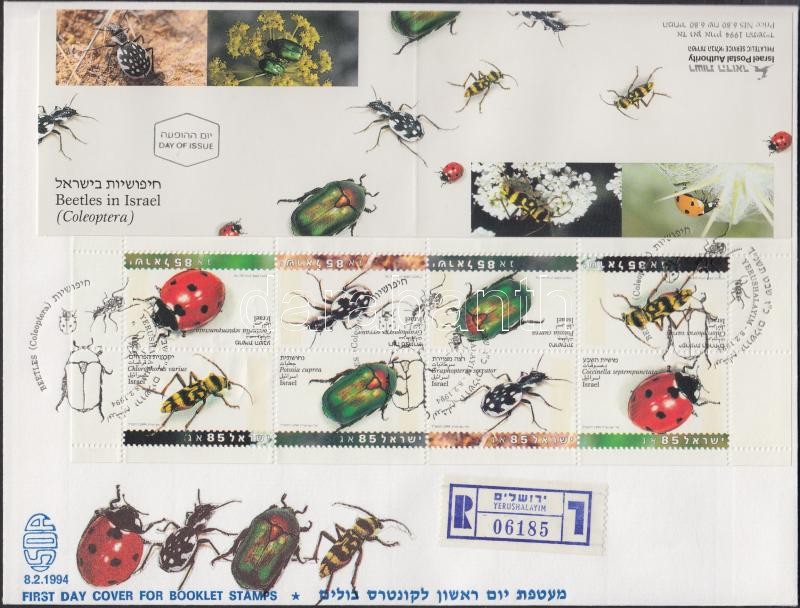 Indigenous beetles stamp-booklet with phosphor stripes FDC, Őshonos bogarak foszforcsíkos bélyegfüzet FDC