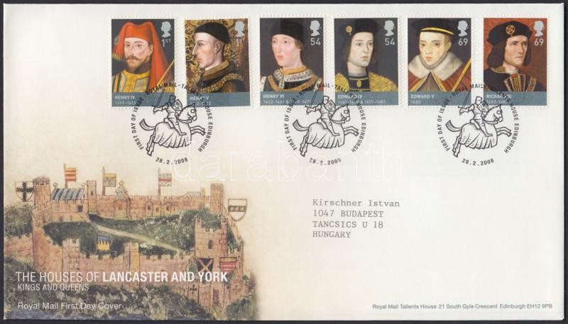 Rulers of House Lancaster and York set FDC, Lancaster és York házi uralkodók sor FDC-n