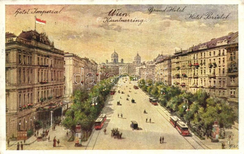 Vienna, Wien; Karntnerring, Hotel Imperial, Grand Hotel, Hotel Bristol, Wiener Aquarell Kunst, Nr. 113.