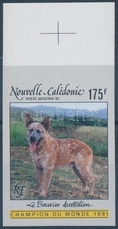 Australian Shepherd imperforated stamp, Ausztrál juhászkutya vágott ívszéli bélyeg