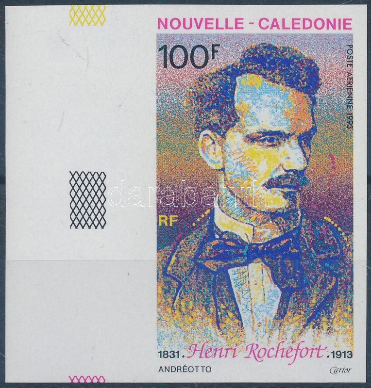 Henri Rochefort, French writer and politician imperforated margin stamp, Henri Rochefort, francia író és politikus ívszéli vágott bélyeg