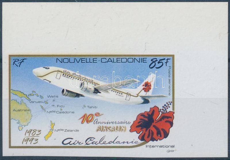 10 éves a Air Calédonie International légitársaság ívsarki vágott bélyeg, Air Calédonie International imperforated margin stamp