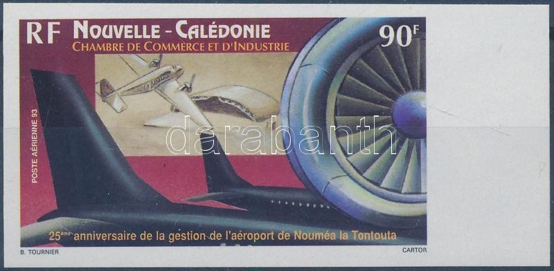 25 éve áll a &quot;Nouméa La Tontouta&quot; repülőtér az ipari és kereskedelmi kamara felügyelete alatt ívszéli vágott bélyeg, &quot;Nouméa La Tontouta&quot; airport imperforated margin stamp