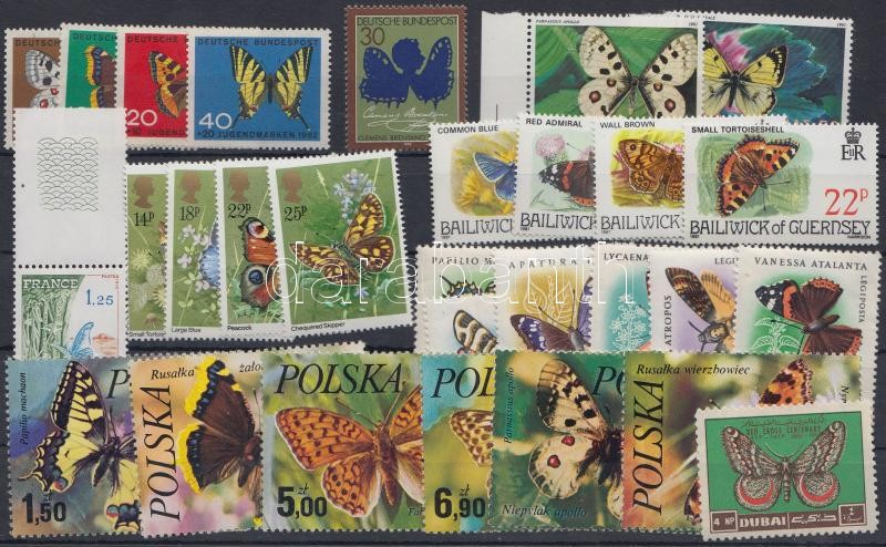 Lepke motívum tétel 29 klf bélyeg, Butterflies 29 diff stamps