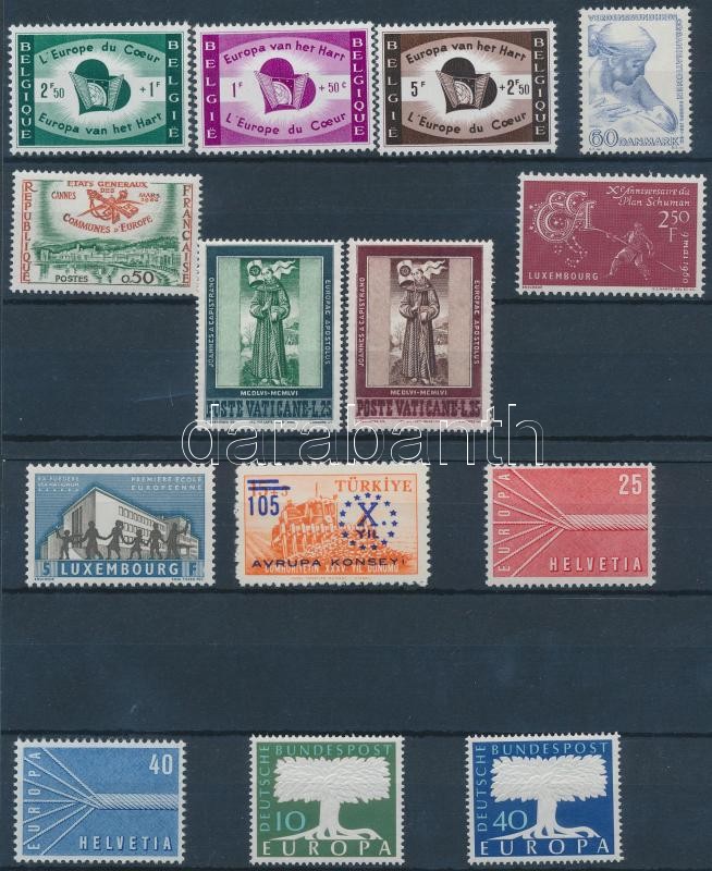 Europa CEPT 1957-1960 14 diff stamps, Európa CEPT 1957-1960 14 klf bélyeg 2 db stecklapon