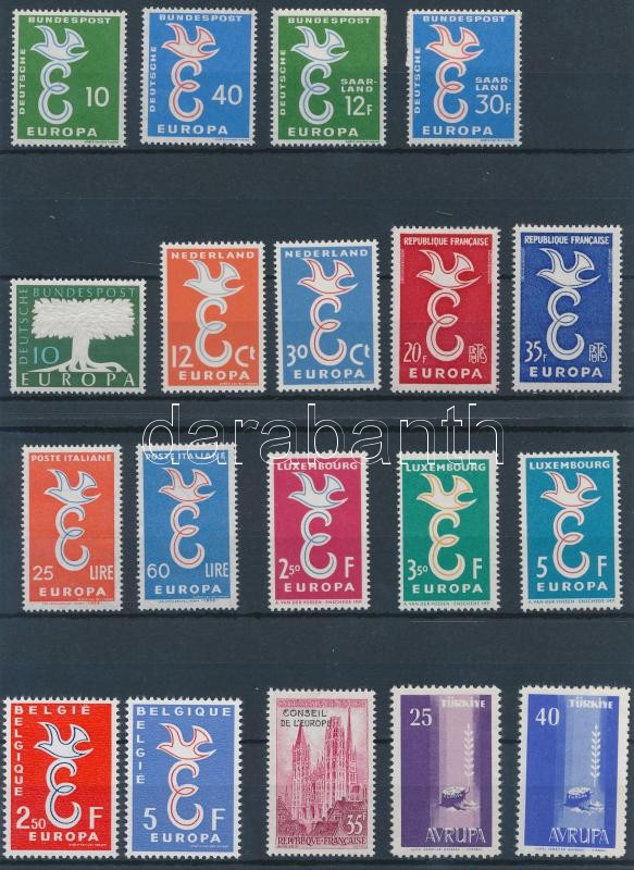 Europa CEPT 1958 19 klf bélyeg 2 db stecklapon, Europa CEPT 1958 19 stamps