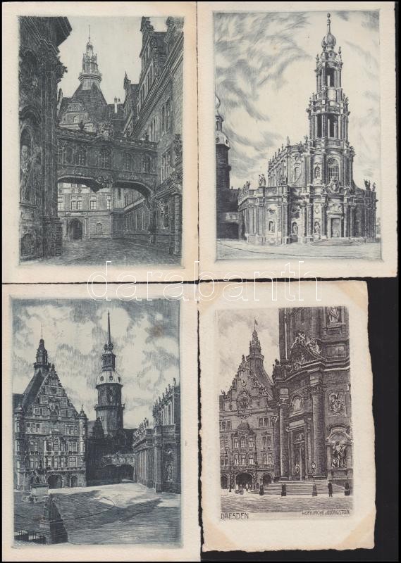 Drezda - 10 db használatlan rézkarc képeslap, Dresden,  10 etching style art postcards (pre-1945)