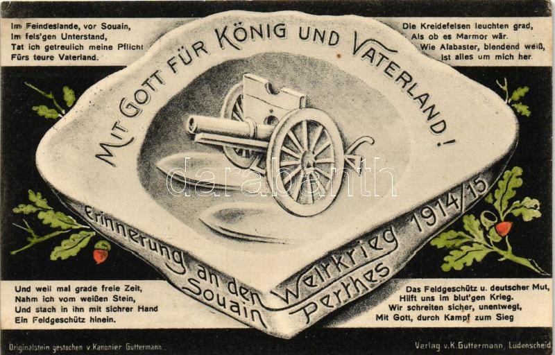 I. világháborús német katonai propaganda, Verlag v. K. Guttermann, Mit Gott für König und Vaterland! Erinnerung an den Weltkrieg, Souain Perthes / WWI Military, cannon, propaganda, Verlag v. K. Guttermann