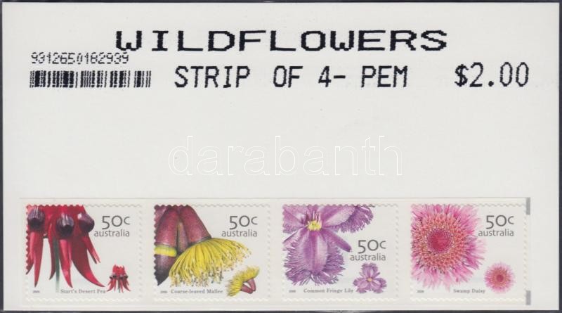 Wildflowers self-adhesive stripe of 4, Vadvirágok öntapadós négyescsík