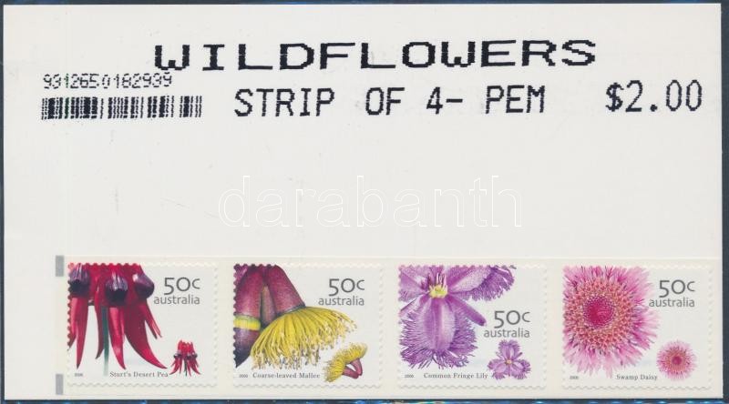 Wildflowers self-adhesive stripe of 4, Vadvirágok öntapadós négyescsík