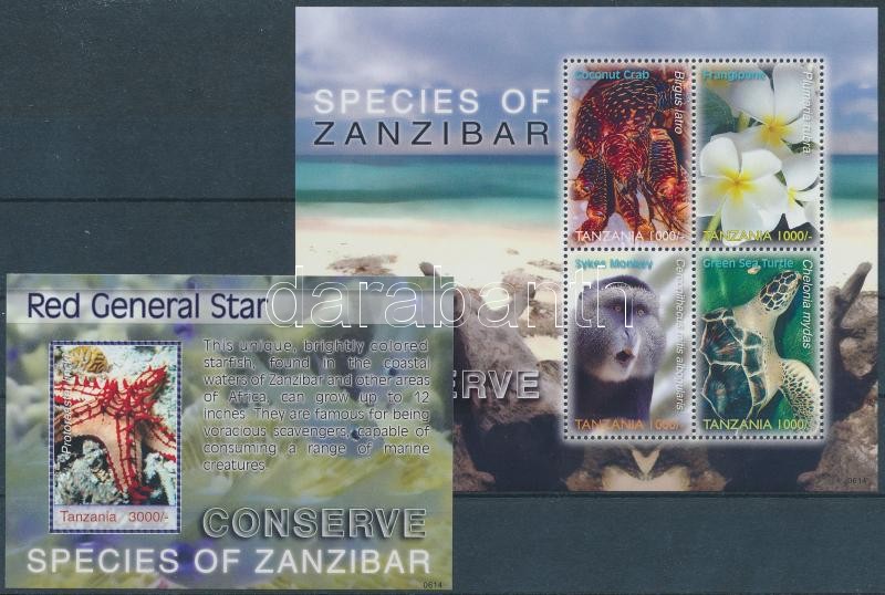 A zanzibári élővilága védelme kisív + blokk, The protection of flora and fauna Zanzibar mini sheet + block