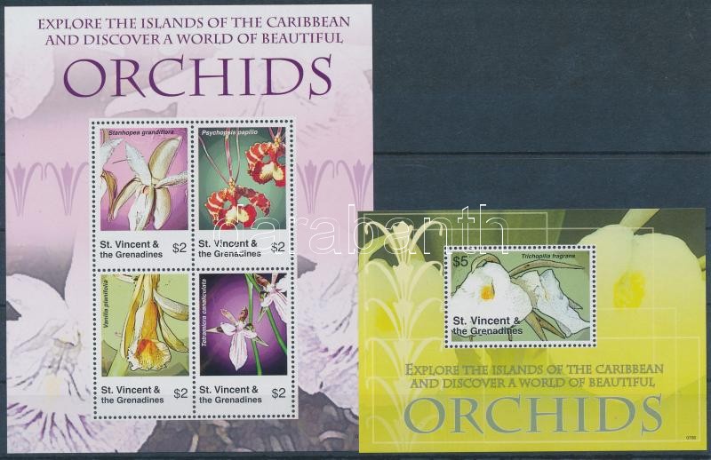 Orchideák kisív + blokk, Orchids mini sheet + block