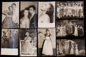 cca 1958 Szabó Olga színésznőről készült fotók, 15 db, több közülük hátoldalán feliratozva, 1 db neki szóló levél, 9x14 cm