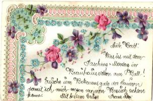 Floral greeting card, Emb. litho