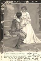 Medieval romantic couple, floral Emb. litho