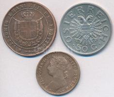 Vegyes: Olasz Államok/Toszkána 1859. 5c Cu + Nagy-Britannia 1881. 1f Br + Ausztria 1935. 50gr Cu-Ni ...