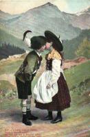 Austrian Tyrolean folklore, kissing children couple (EK)