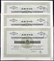 Ausztria / Bécs 1922. "Osztrák Jelzálogbank" részvénye 200K-ról német nyelven szelvényekkel, felülbélyegzéssel (3x) T:I-,II hajtatlan Austria / Vienna 1922. "Österreichischen Hypothekenbank" share about 200 Corona with coupons (3x) C:AU,XF unfolded