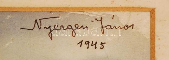 Nyergesi János (1923-1996): Park részlet. Akvarell, papír, jelzett, üvegezett keretben, 28×41 cm